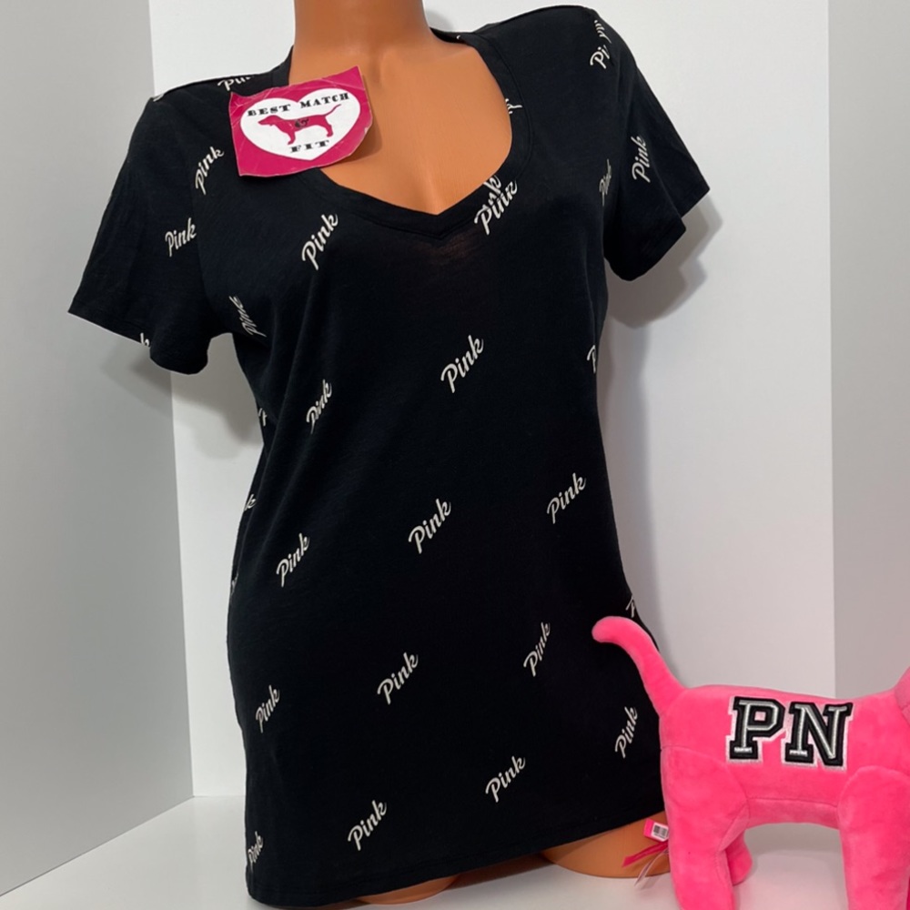Victoria’s Secret PINK XS 100% Cotton Logo T-shirt V-neck Super Soft Plunge